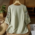 thumbnail image 4 of Busydd Womens Tops Fashion Solid Color Embroidered Button Peasant Shirts Casual 3/4 Length Sleeve Round Neck Summer Tops for Women Comfortable Loose Spring Tops, 4 of 8