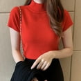 thumbnail image 2 of Fashion Half Turtleneck T-Shirt Women Simple Casual Solid Color Slim Knitted T-Shirts, 2 of 6
