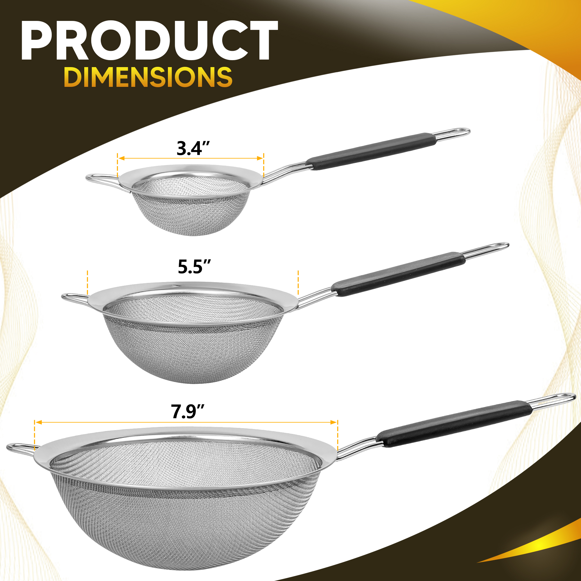 Kafoor Fine Mesh Strainers Set of 3 with Handles photo 5