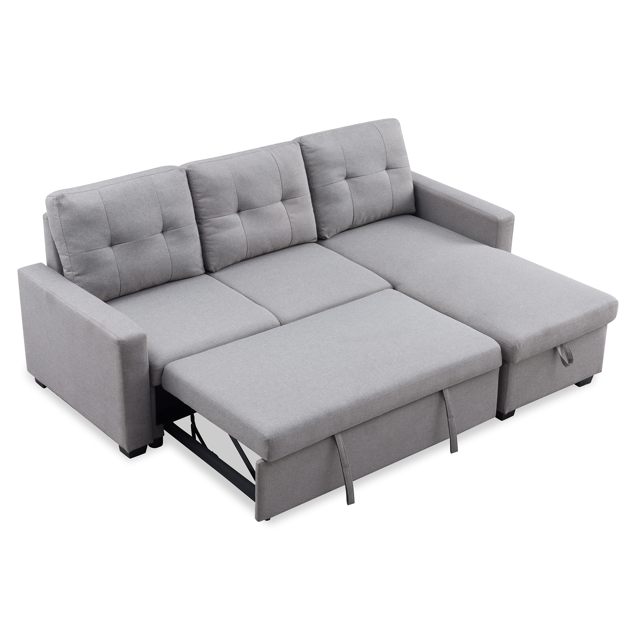 Tufted Sectional Sofa Bed with Fold-Out Pull-out Sleeper and Reversible ...