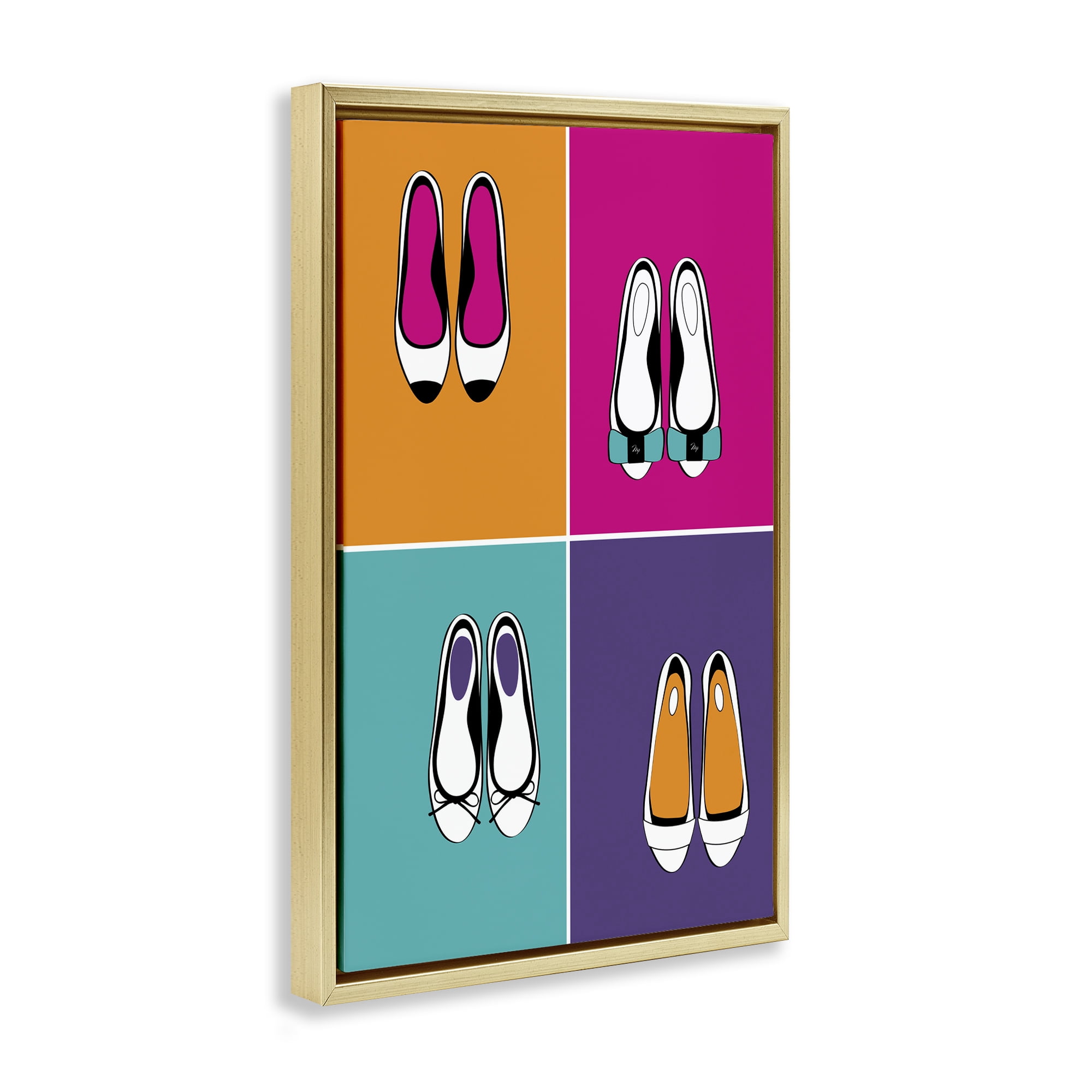Stupell Industries Bold Pop Trendy Flats Gold Framed Floater Canvas Wall Art, design by Martina Pavlova