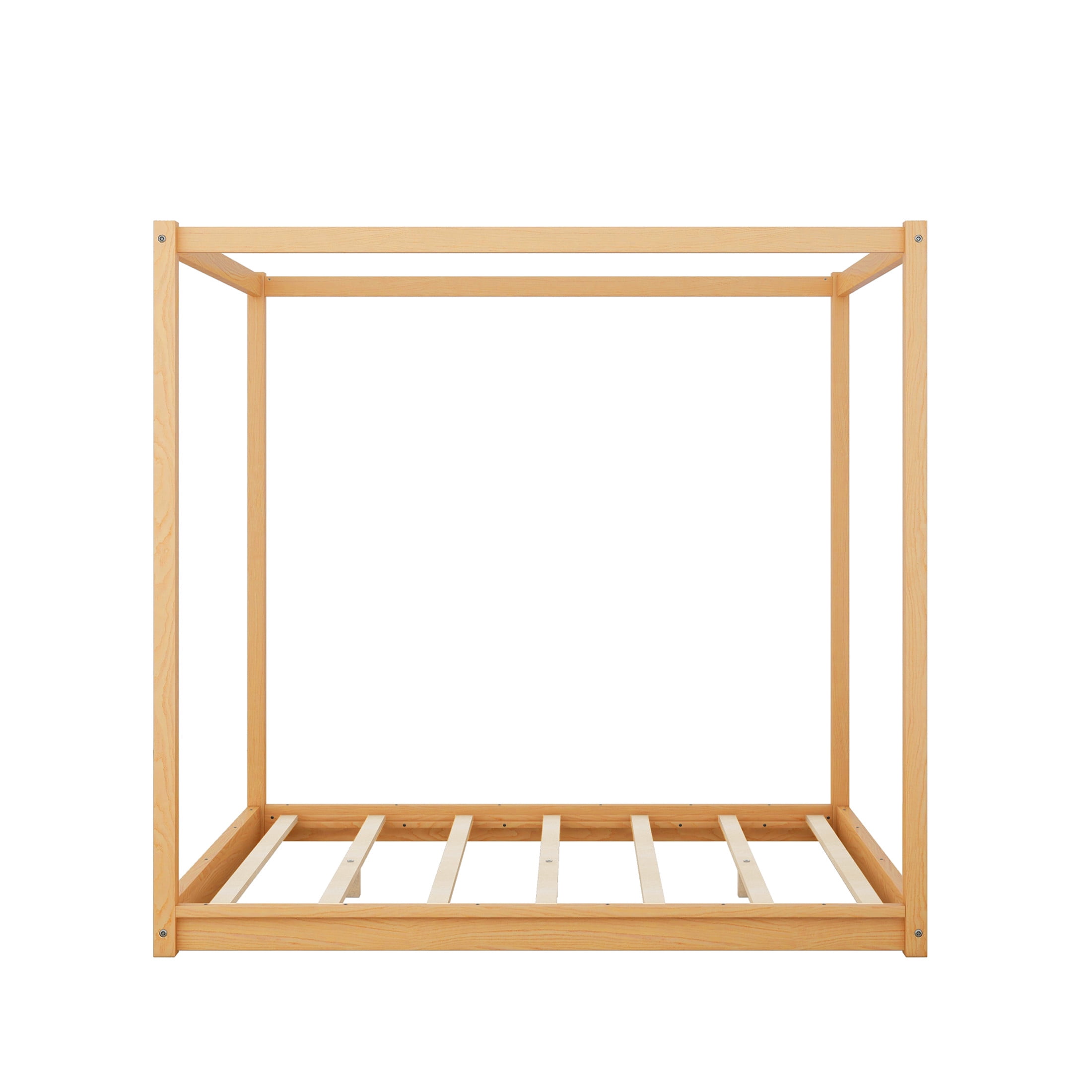 Noble House Queen Erika Canopy Platform Bed, Modern Minimalist Wood Frame with Slat Support, Support Legs, Natural