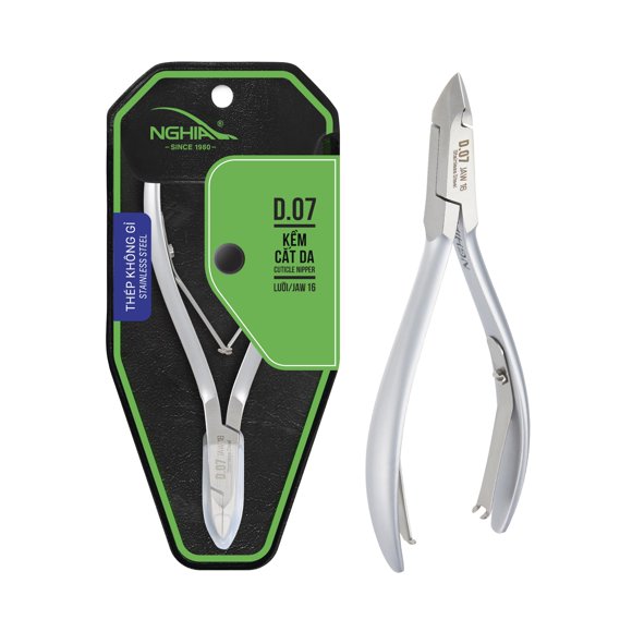 Pinza para cutículas NGHIA - D-07 JAW 16 | Acero inoxidable | Duradero y afilado | Diseño ergonómico | Chapado en gris | Ideal para salones y uso doméstico.