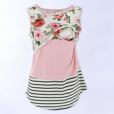 

EGNMCR Nursing Tops Ladies Fashion Stripe Flowers Print Sleeveless Maternity Breastfeeding Clothe Top Vest Nursing Tank Tops for Breastfeeding - Baby Days