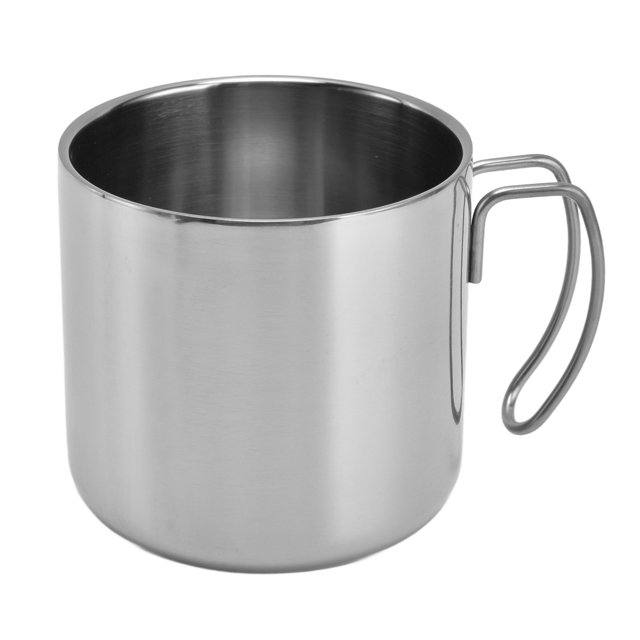 BuyWeek Tasse à café, tasse à café en acier inoxydable 400 ml gobelet à café tasse à eau portable avec poignée pour restaurant de bureau à domicile(Argent)