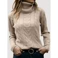 thumbnail image 3 of Womens' Turtle-Neck Long Sleeve Cable Knit Sweaters Apricot XL, 3 of 5