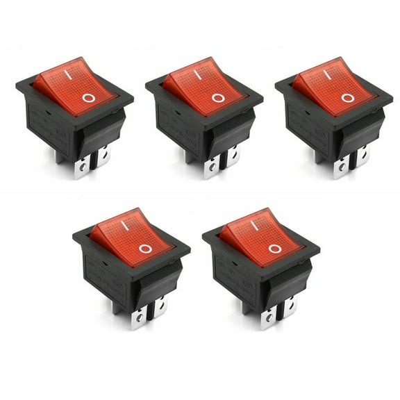 5Pcs Red Lamp 4 Pin ON/OFF 2 Position DPST Rocker Switch 16A/250V KCD4-201 NEW