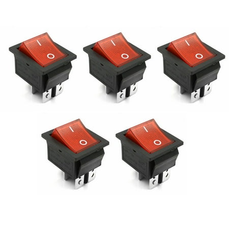 

Fule 5pcs Red Lamp 4 Pin ON/OFF 2 Position DPST Rocker Switch 16A/250V KCD4-201 NEW