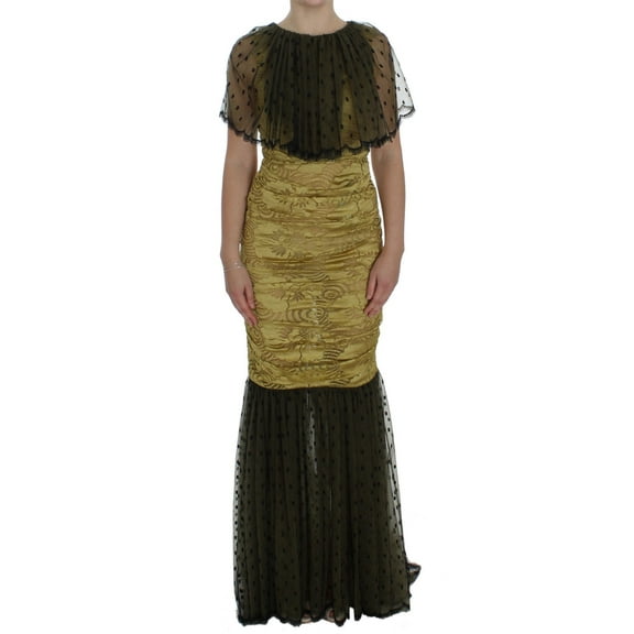 Dolce Gabbana Yellow Black Floral Lace Ricamo Gown Dress