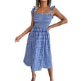 thumbnail image 4 of Lucakuins Vestido de tirantes para mujer, sin mangas, con cordones, plisado, a cuadros, vestido midi de verano para uso diario informal Lucakuins  moda, 4 of 7