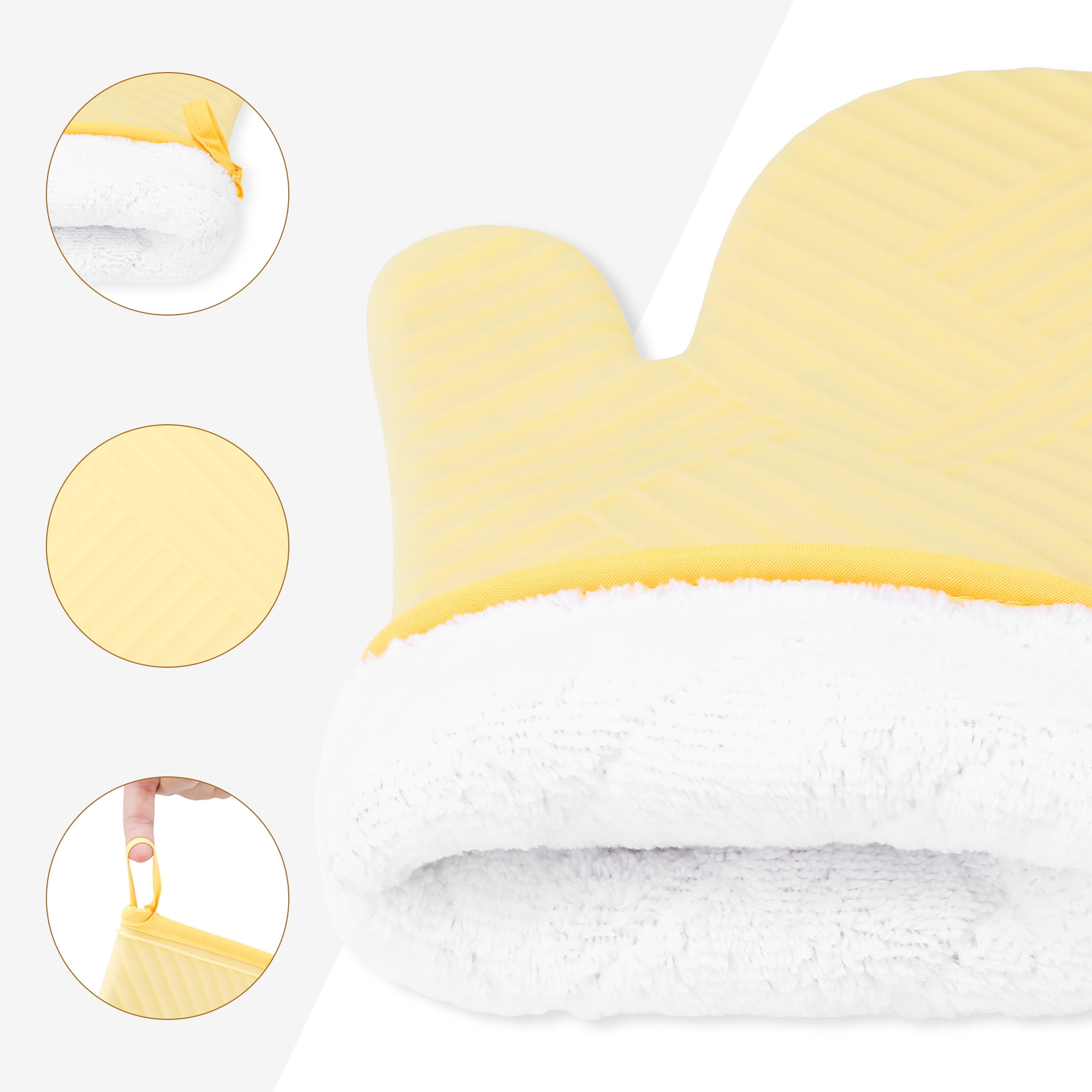 Unique Bargains Oven Mitts Pot Holders Heat Resistant Oven Gloves Yellow 13x7.5inch