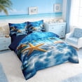 thumbnail image 2 of Manfei Underwater Starfish Seashell Pearl Bedding Comforter Set for Kids Boys and Girls, Coastal Ocean Print Queen Bedding Sets, Navy Reversible 7-Piece, 2 of 6