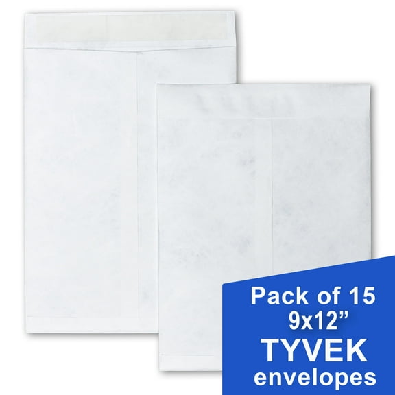 Tyvek Envelopes 9 x 12", White, Self Stick, Pack of 15, FREE Shipping