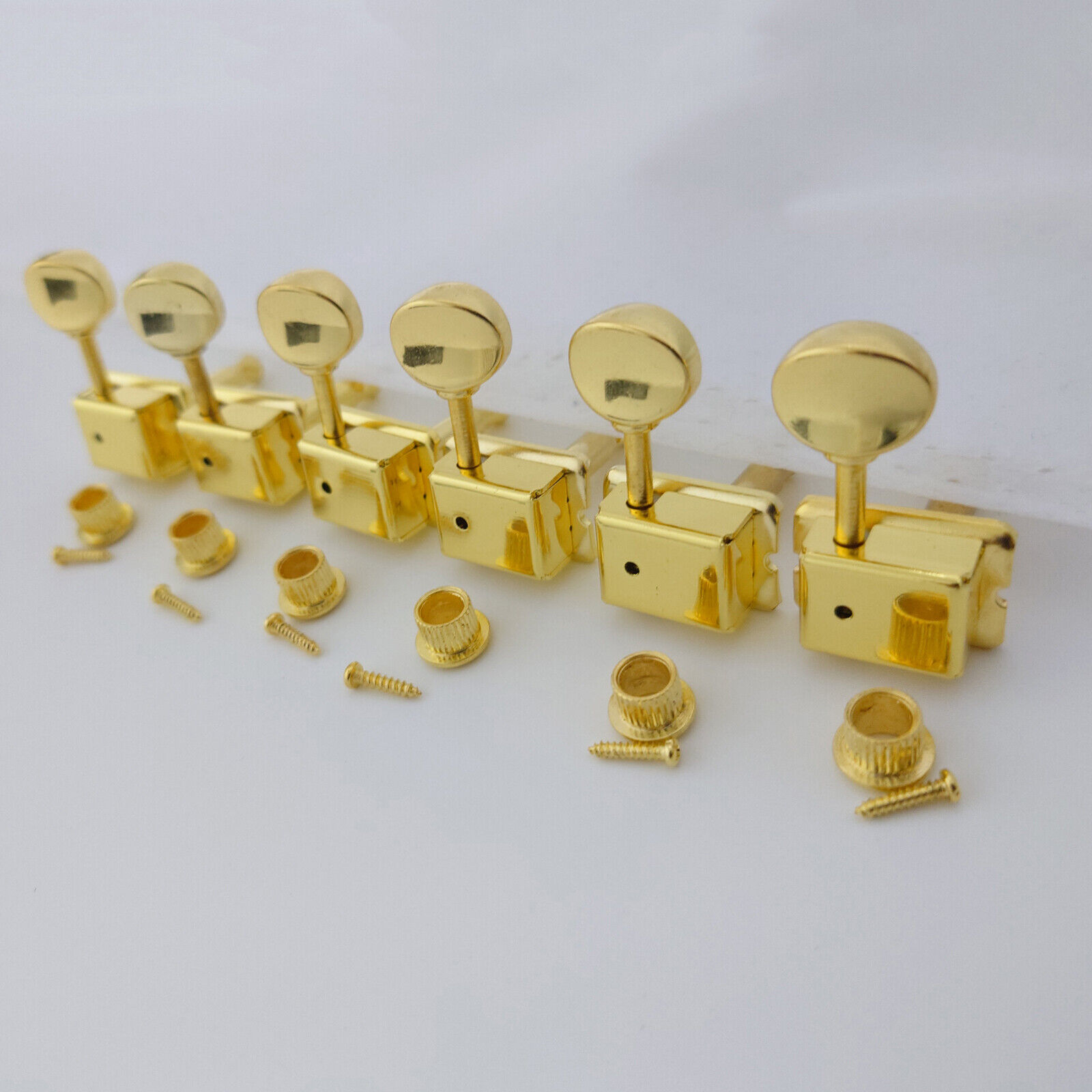 6 Inline Vintage Guitar String Tuners Guitar Machine Heads Tuners Gold Tuning Key Pegs Machine Heads Replacement for ST TL Style Electric,Folk or Acoustic Guitar Replacement Parts