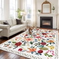 thumbnail image 2 of Watercolor Flowers Area Rugs 5'x7', Washable Small Throw Rugs for Laundry Room Playroom, Farmhouse Spring Floral Botanical Indoor Outdoor Rug Non-Slip Low Pile Carpet Runner Reversible Floor Mats, 2 of 8
