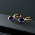 thumbnail image 4 of Gem Stone King 18K Yellow Gold Plated Silver Blue Sapphire Leverback Dangle Earrings for Women (5.00 Cttw, Gemstone September Birthstone, Oval 9X7MM), 4 of 5
