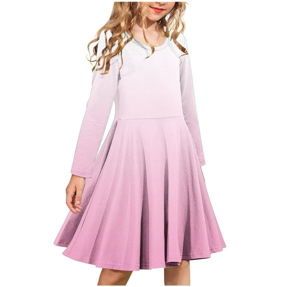 HOMADLES Girls Long Sleeve Fall Dresses Crewneck Soft Gradient Children Long Dresses for Girls Swing Dresses Princess Dress Pink 5 T