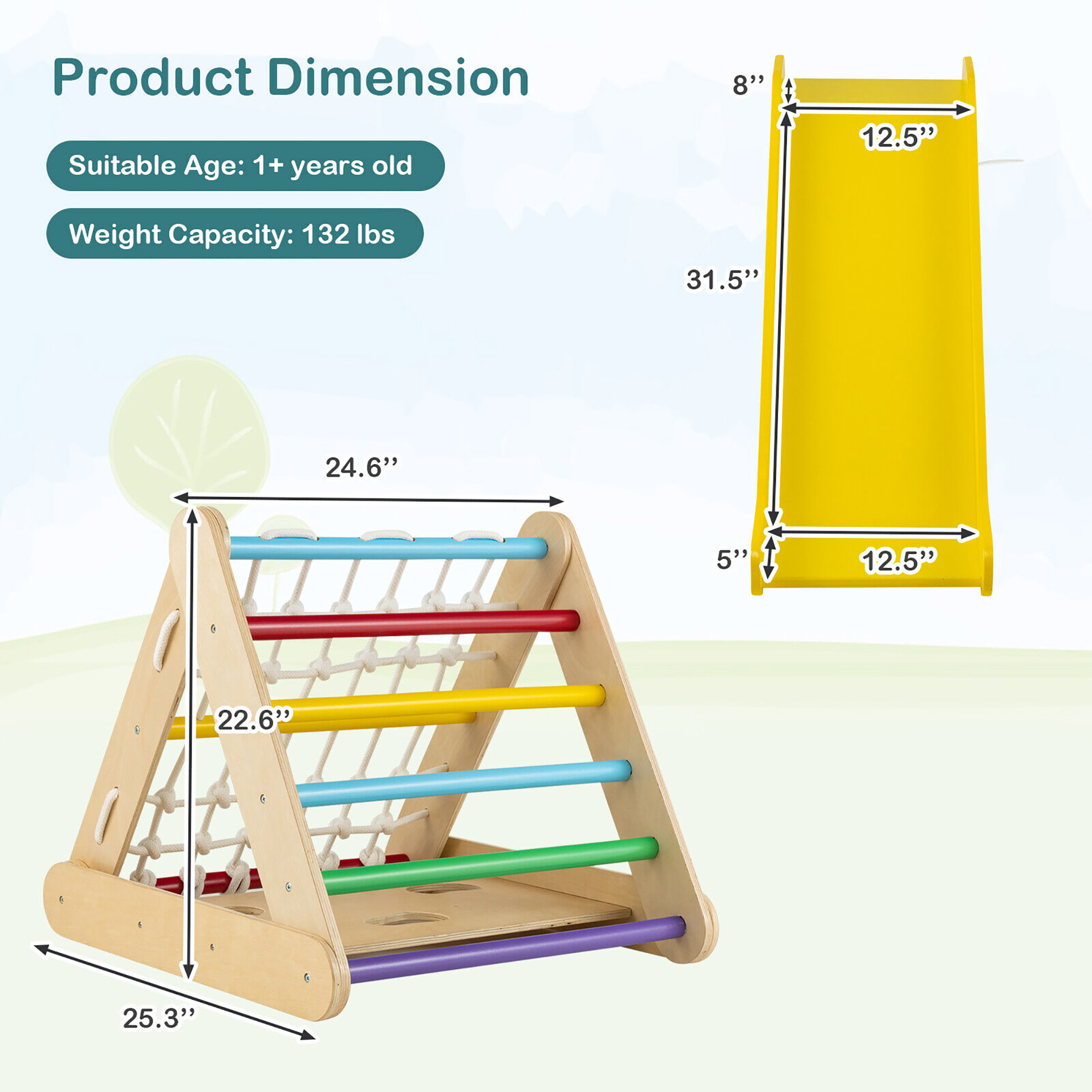GYMAX 5-in-1 Wooden Kids Climbing Set - Indoor Climber With Cube, Triangles & Ramps For Toddlers 1 Year+-350076