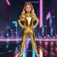 thumbnail image 5 of HXWCHs Elegant Court Style Jumpsuit Glossy Leather Unisex Full Bodysuit for Carnival Party Performance 4-5 Years Gold, 5 of 5
