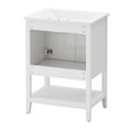 thumbnail image 3 of GVN Bathroom Storage Cabinet, Floor Cabinet,24" White Modern Sleek Bathroom Vanity Elegant Ceramic Sink with Solid Wood Frame Open Style Shelf, 3 of 13