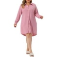 thumbnail image 2 of Camisa de noche de mujer plus size Agnes Orinda, pijama de manga larga cómoda 1X en color rosa, 2 of 6