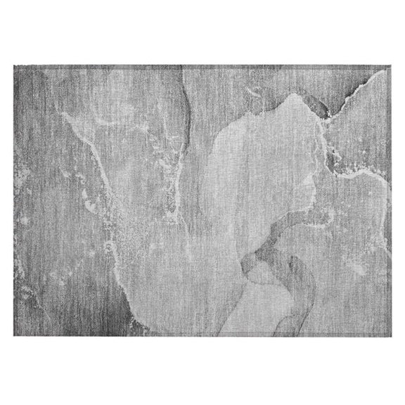 HomeRoots 560256 2 x 3 ft. Gray & Ivory Abstract Washable Non Skid Indoor Outdoor Rectangle Machine Woven Area Rug