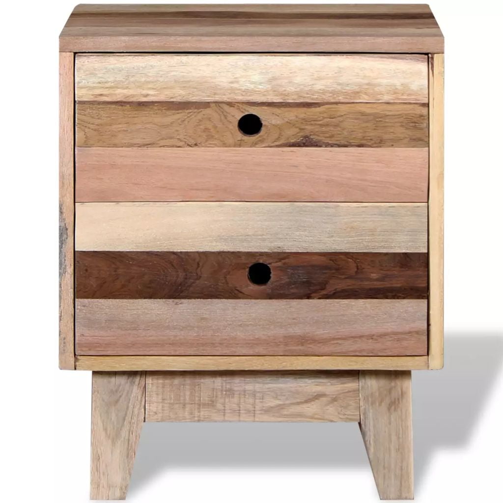 Solid Reclaimed Wood Bedside Cabinet, Bedroom Telephone Nightstand Chest with 2 Drawer