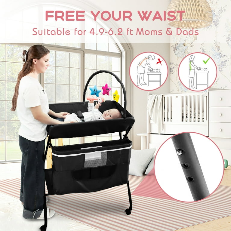 Baby Protable Changing Table with Wheels, Adjustable Height Folding Infant  Diaper Station Mobile Nursery Stand with Newborn Lightweight Large Storage