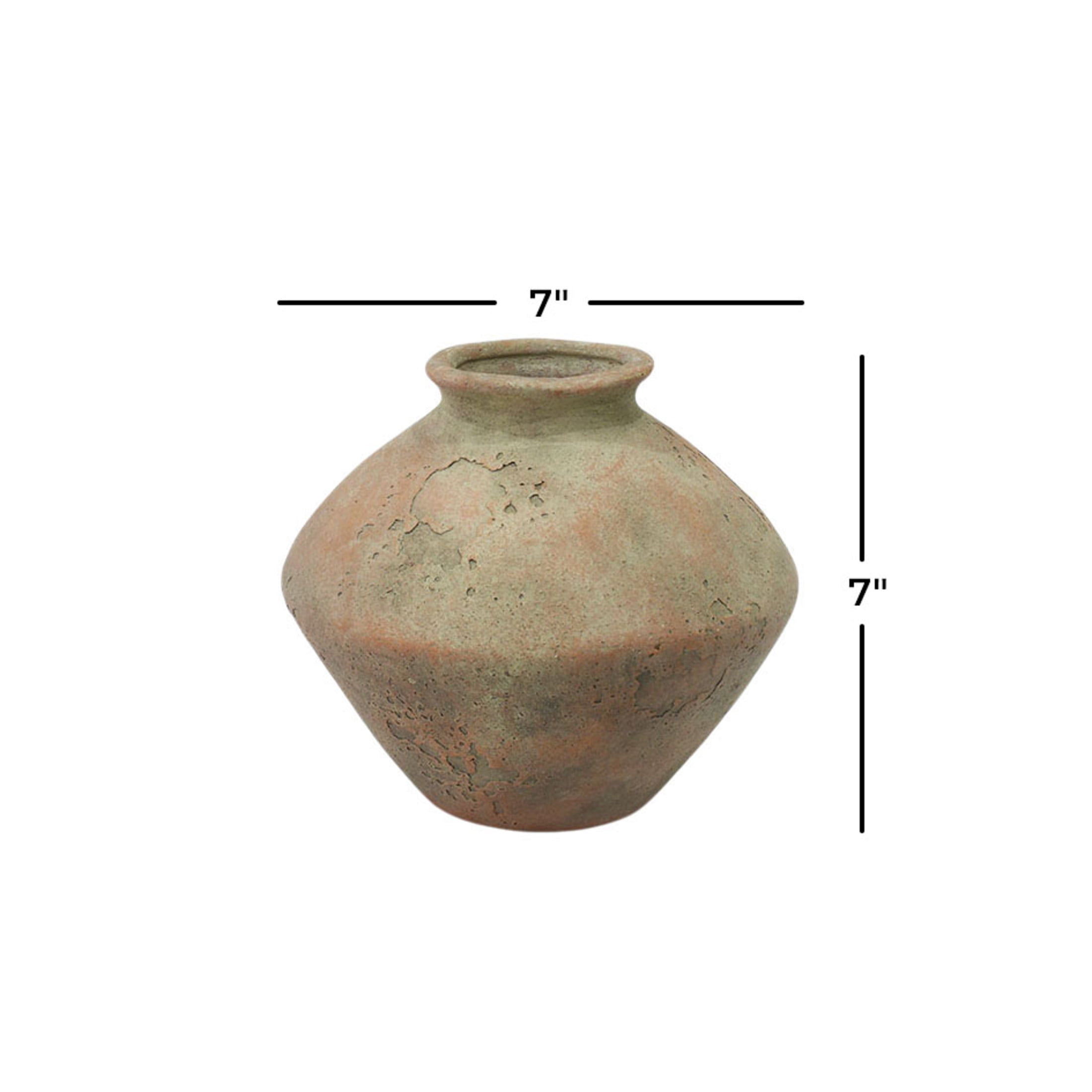 DecMode 7" Antique Style Textured Beige Ceramic Vase