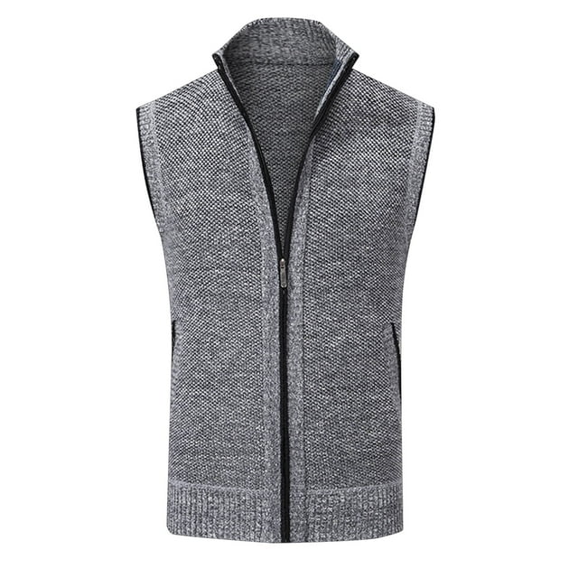 Gilet Tricoté à Col Montant avec Poche Zippée Mode Automne et Hiver pour Hommes