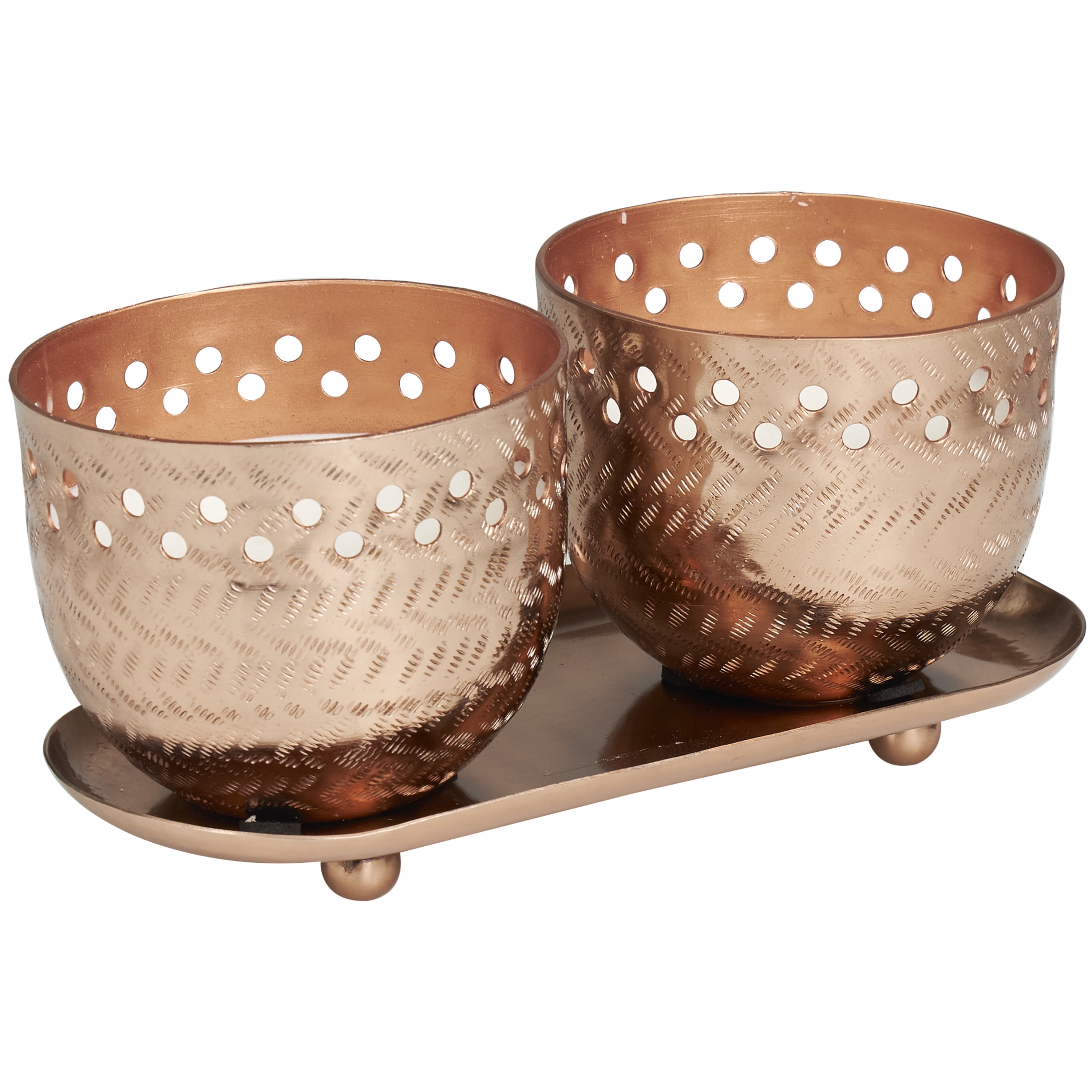 CosmoLiving by Cosmopolitan 2 Holder Copper Metal Tropical Breeze Scented Cutout Spotted 7 oz 1 Wick Candle with White Wax, (Set of 2)