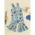 thumbnail image 2 of Suealasg Toddler Girls Farm Rompers Jumpsuit Sleeveless Rooster Print Bell Bottom Overalls 1T 2T 3T 4T Kids Baby Girls Summer Clothes, 2 of 6