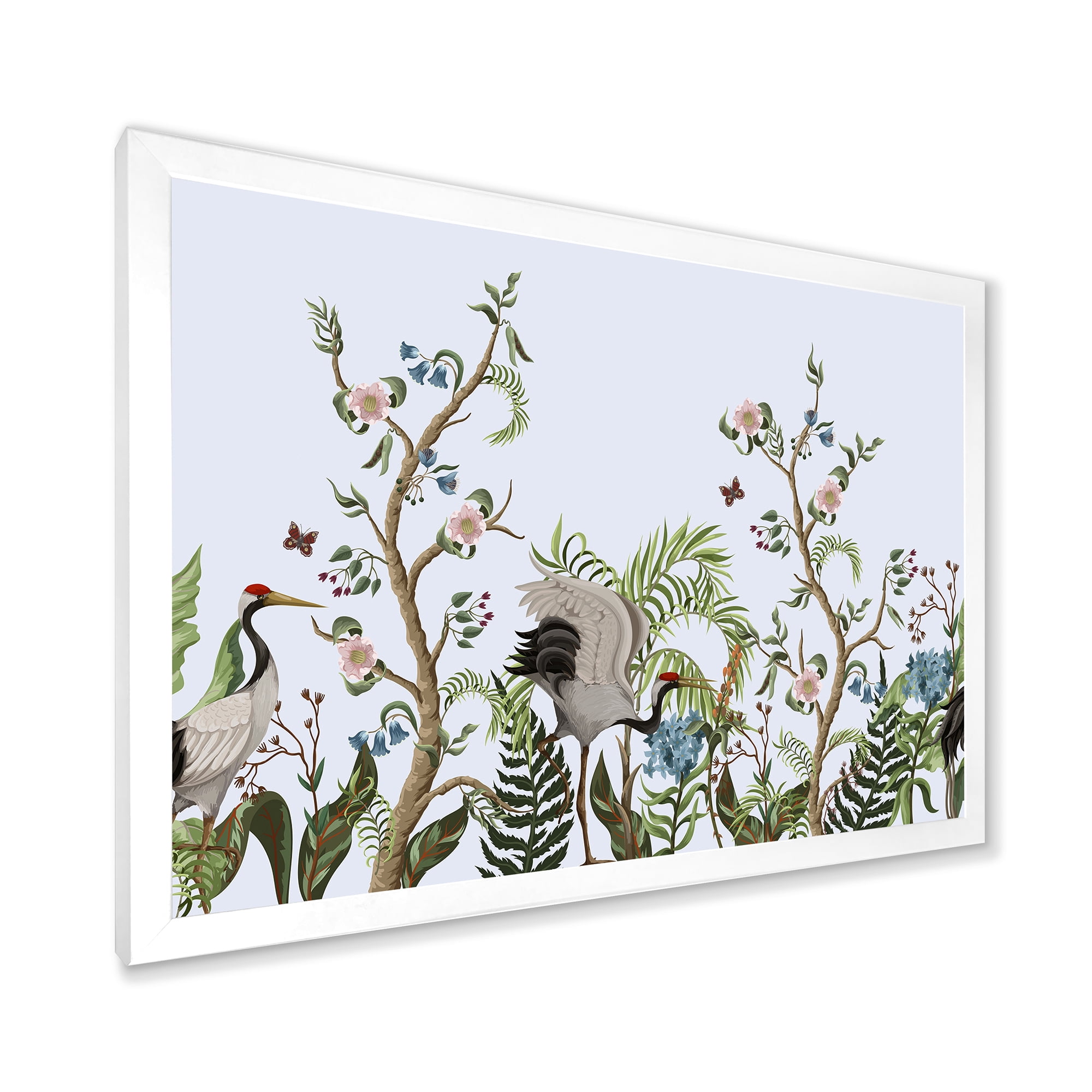 Designart 'Border With Peonies and Cranes In Chinoiserie Style' Traditional Framed Art Print