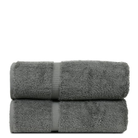 Luxury Hotel & Spa Towel Turkish Cotton Bath Towels - Gray - Dobby Border - Set of