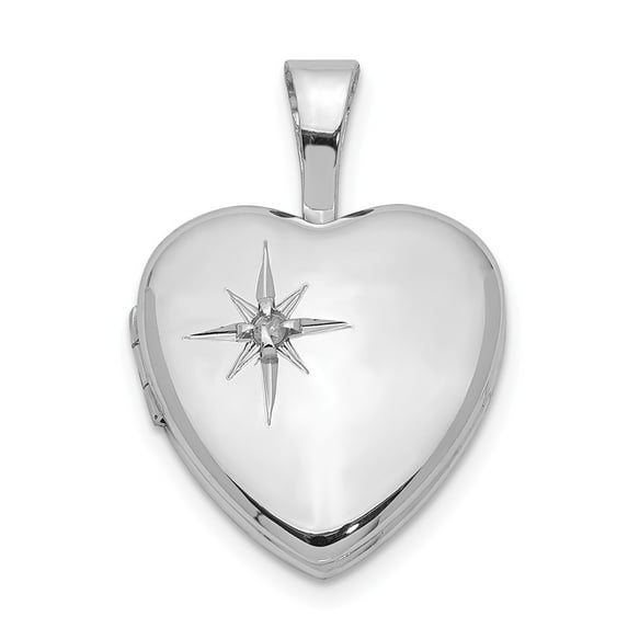 FB Jewels Sterling Silver Rhodium-plated & Dia. Polished 12mm Heart Locket