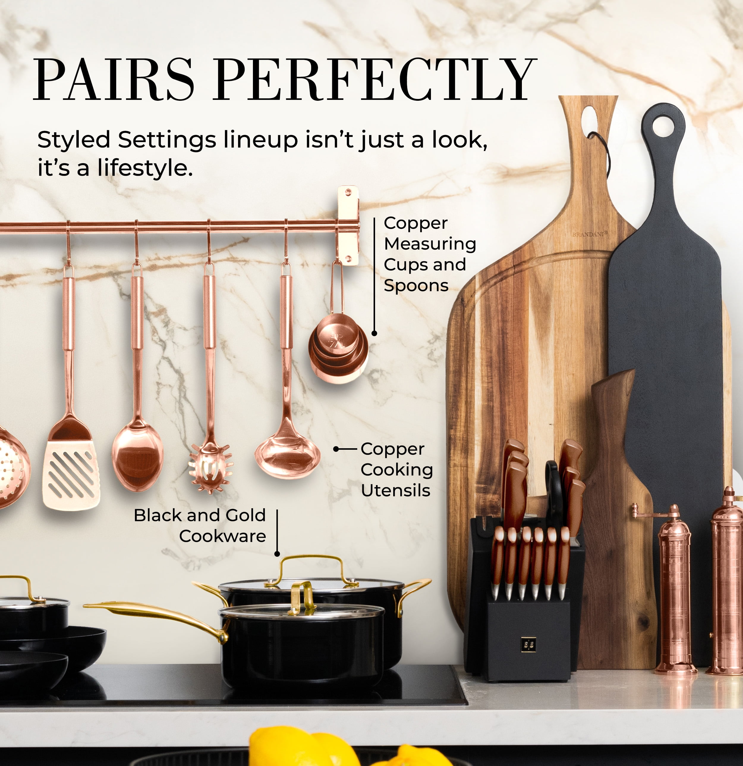 Styled Settings Copper Knife Set with Sharpening Block