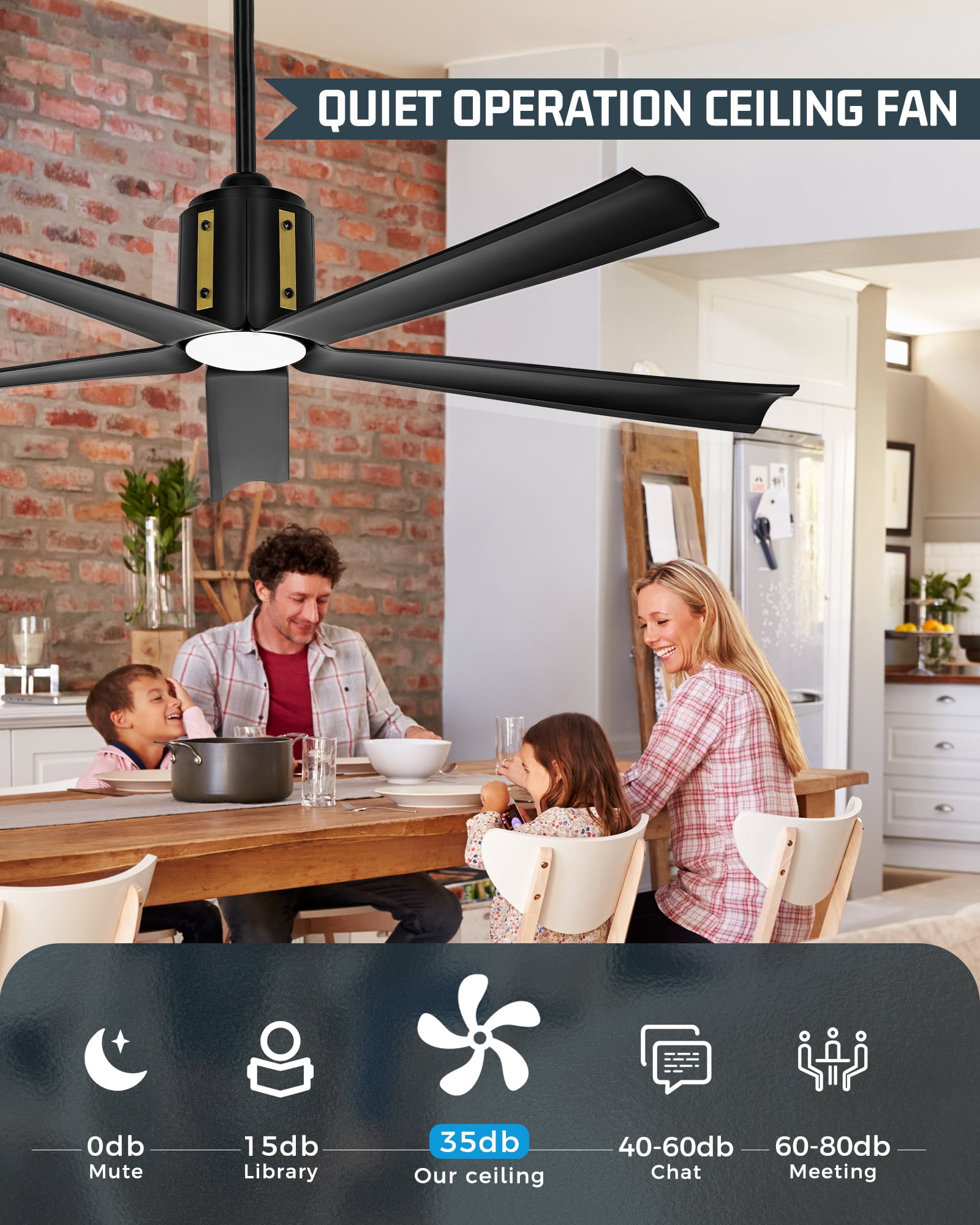 Ltmate 60 Inch Ceiling Fans with Lights and Remote, Black Ceiling Fans with Alexa Google Voice Control, 3 Color Temperatures and Quiet Reversible DC Motor
