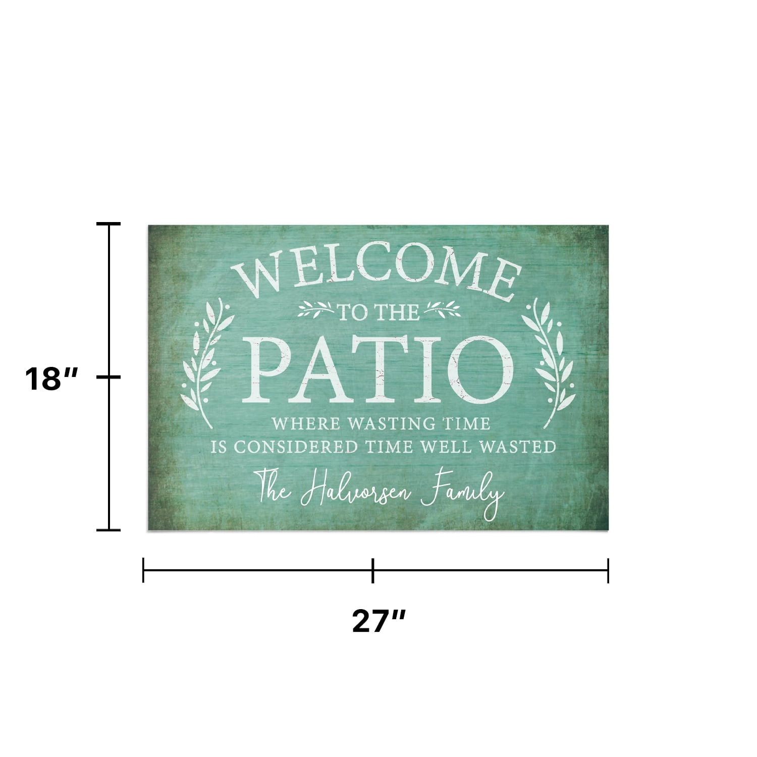 Personalized Planet 27x18 Welcome To The Patio Where Wasting Time is Considered Time Well Wasted Doormat with Custom Name Printed on Blue Rectangular 1/4” Thick Non Slip Mat