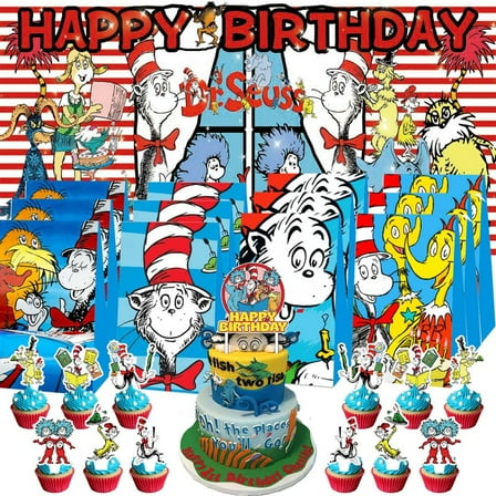 Seuss Treat Bags Candy Decorations Party Favor Supplies Birthday Cake Topper Backdrop Banner