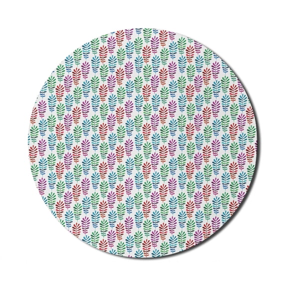 Botanical Mouse Pad for Computers, Colorful Leaves Meadow Foliage Watercolor Plants Petals Branch Mother Nature, Round Non-Slip Thick Rubber Modern Gaming Mousepad, 8" Round, Multicolor, by Ambesonne