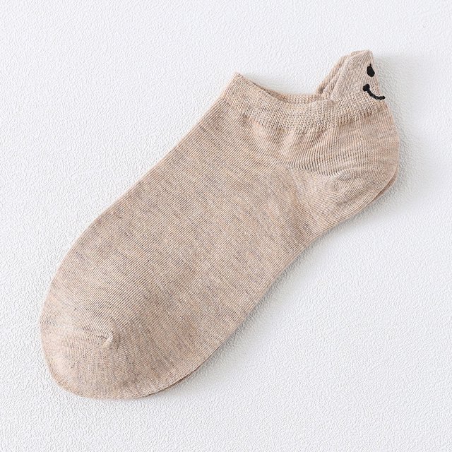 Calcetines de primavera y otoño con personalidad japonesa y coreana, bordado en el talón, cara sonriente, calcetines para amantes, calcetines de algodón de color sólido
