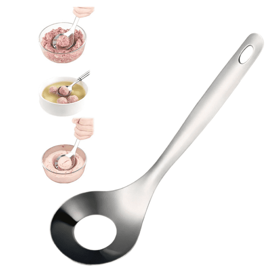 New Stainless Steel Meatball Maker, Meatball Spoons, Stainless Steel Meatball Maker Spoon with Hole Convenient Storage Design Long Handle Spoon for Kitchen, Bar
