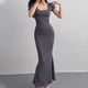 thumbnail image 2 of Gibobby Vestido largo para mujer Vestido ceñido al cuerpo de color sólido para mujer, cuello cuadrado sexy, cintura alta, manga corta, vestido info(Gris oscuro,CH), 2 of 5