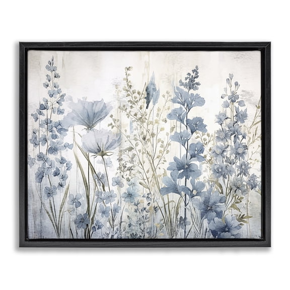 Stupell Industries Blue Nature Blooms Plants & Flowers Painting Black Floater Framed Canvas Art Print Wall Art, 21 x 17