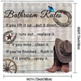 thumbnail image 2 of Western Shower Curtain, Bathroom Rules Funny Quotes Cowboy Hat Boots Horseshoe Wagon Wheel Texas Star Rustic Farmhouse Bathroom Decor, Waterproof Polyester Fabric Shower Curtain, 72 X 72 Inch, 2 of 6