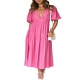 thumbnail image 2 of AMERTEER Femmes Profonde V Maxi Robe d'Été Casual Manches Courtes Plissée à la Taille Haute LongBeach Flowy Robes, 2 of 9
