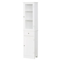 Slim Bathroom Storage Cabinet - Tall Narrow Linen Tower with Acrylic Door, Drawer & Shelves - White