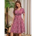 thumbnail image 2 of Chiclily Womens Summer Floral Boho Dress Casual Short Sleeve V-Neck Swing Midi Dress, Ripples Red S, 2 of 6
