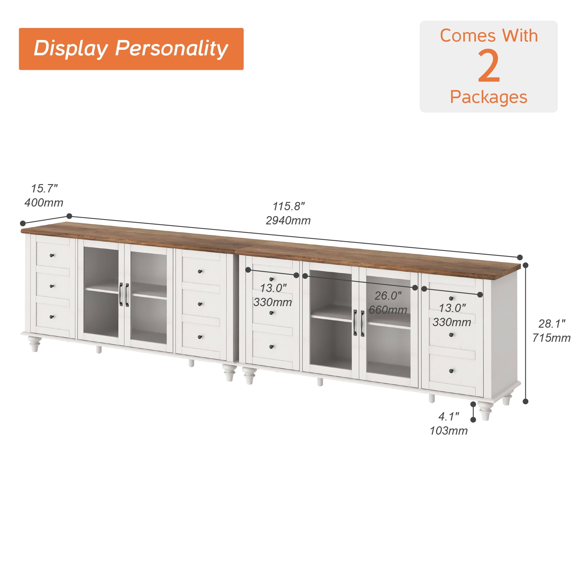 Glass Door TV Stand with Blue Light Farmhouse Modern TV Stand for TVs up to 110 inches,White Entertainment Center with 16 LED Light for Living Room