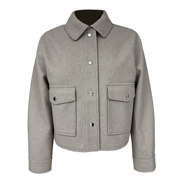 Chamarra George para Mujer, Sobrecamisa, Cuello Tipo Polo, Botones al Frente y Bolsillos Beige Talla G